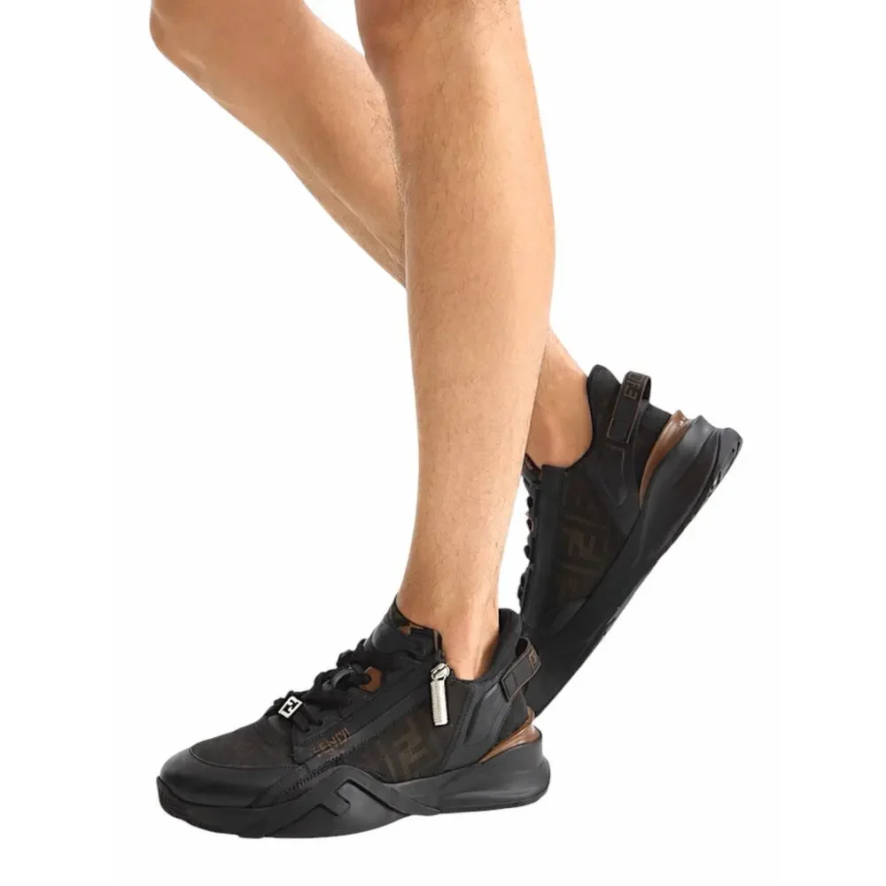 Fendi Flow Sneaker Zucca FF Logo Monogram Black Leather Size 9/ US 10